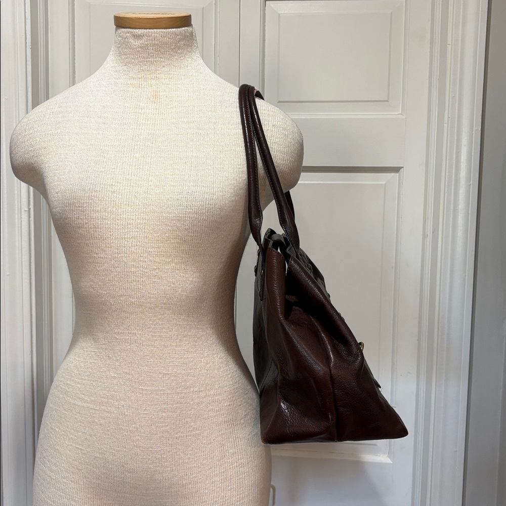Kate Landry dark brown pebbled leather satchel purse - Picture 4 of 16